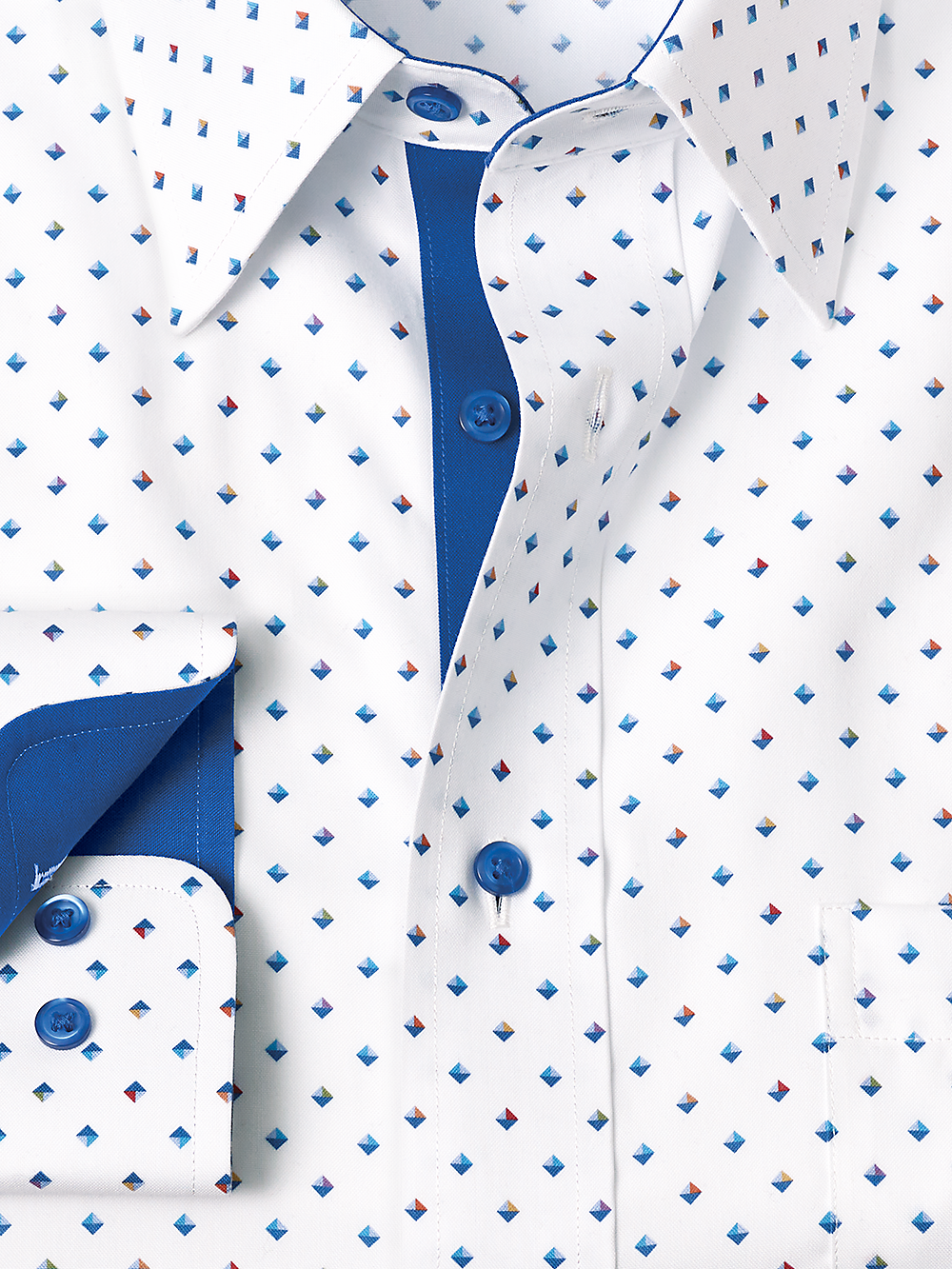 Alternate Image of Non-iron Cotton Diamond Print Dress Shirt With Contrast Trim-1