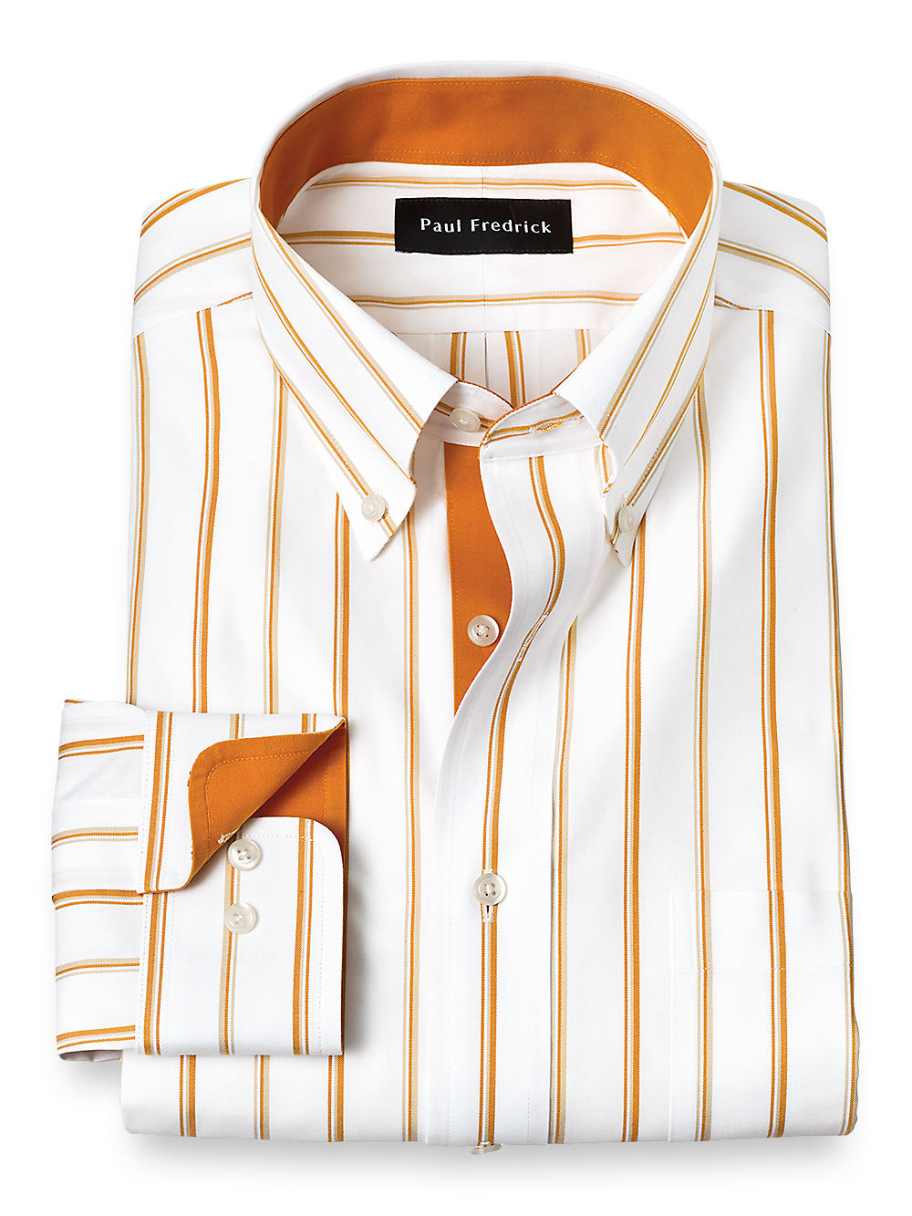 Product Image of Non-iron Cotton Stripe Dress Shirt With Contrast Trim-Melon/Tan