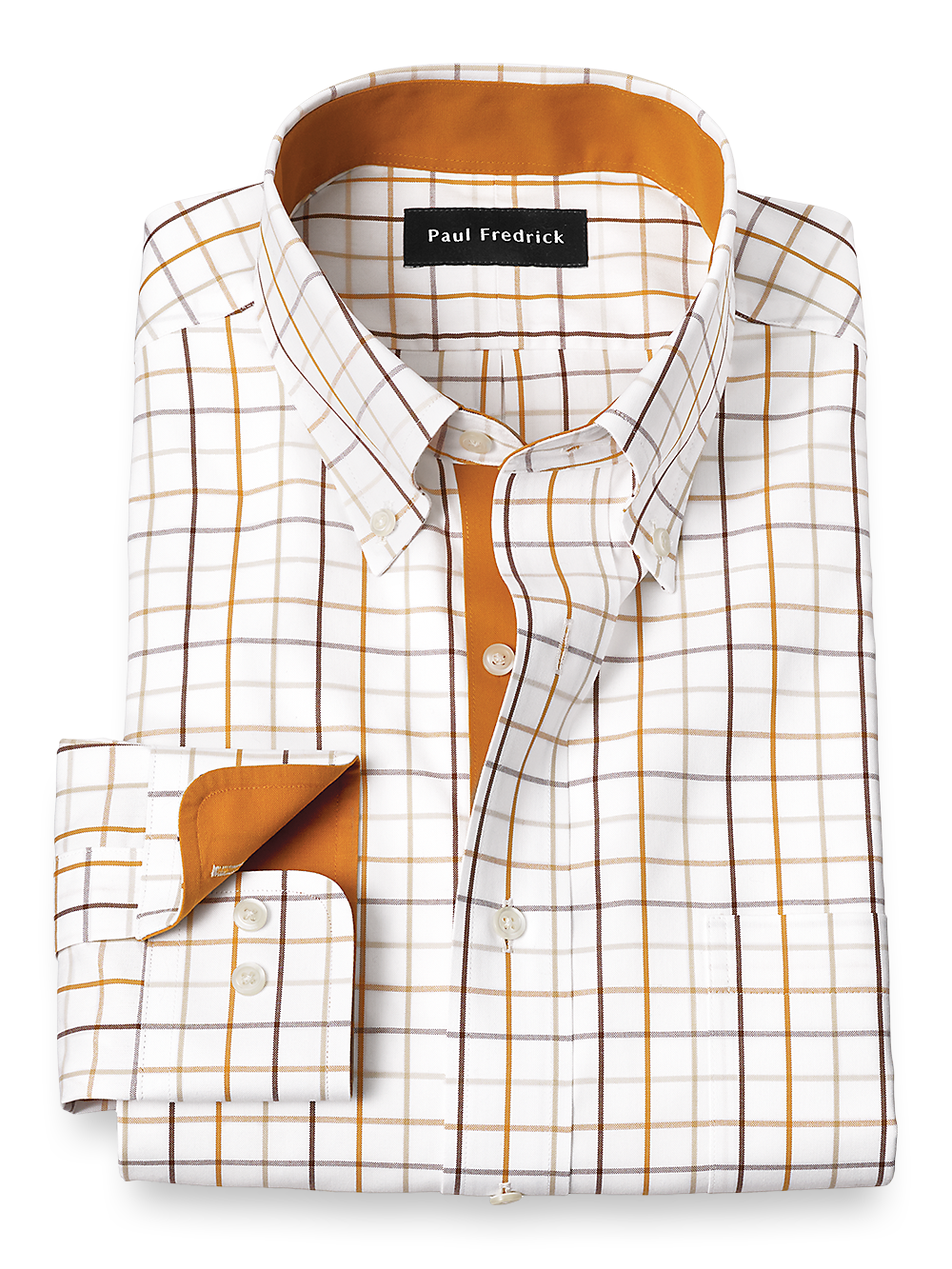 Product Image of Non-iron Cotton Check Dress Shirt With Contrast Trim-Melon/Tan