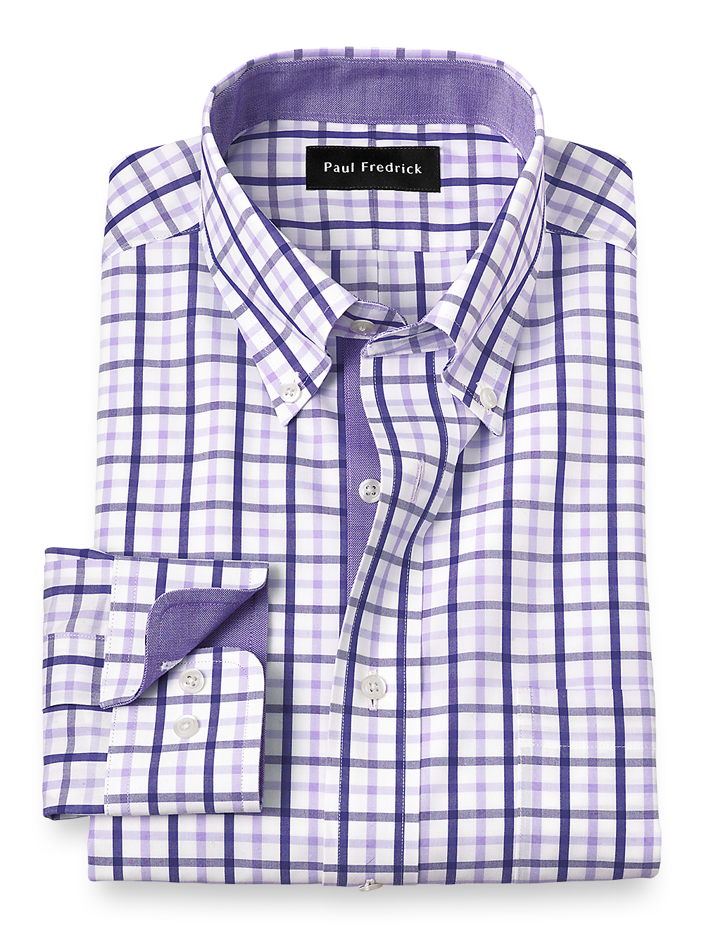 Product Image of Non-iron Cotton Check Dress Shirt With Contrast Trim-Purple