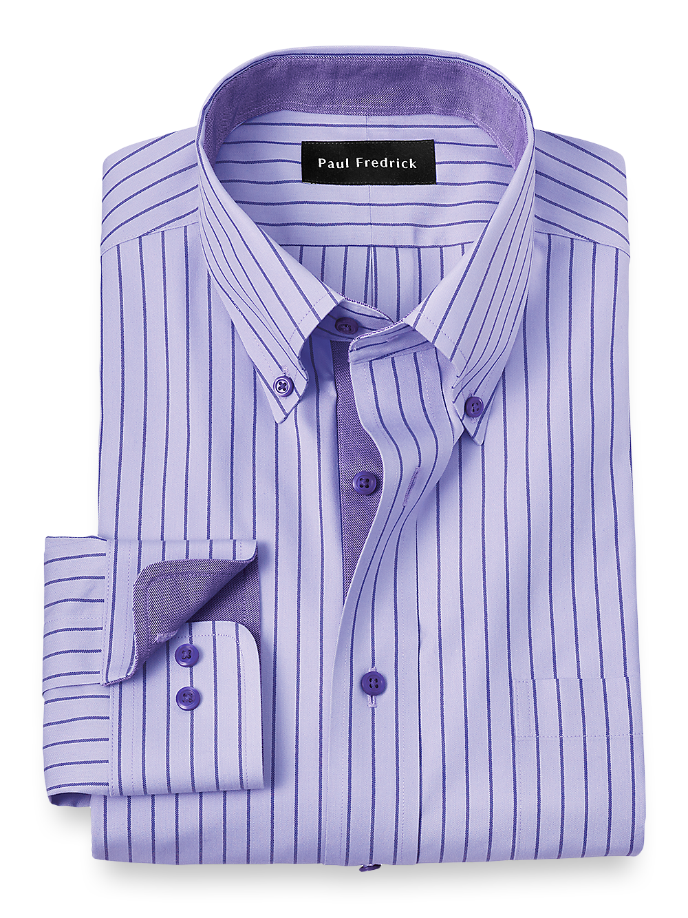 Product Image of Non-iron Cotton Stripe Dress Shirt With Contrast Trim-Purple