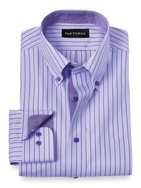 Non-Iron Cotton Stripe Dress Shirt With Contrast Trim - Purple