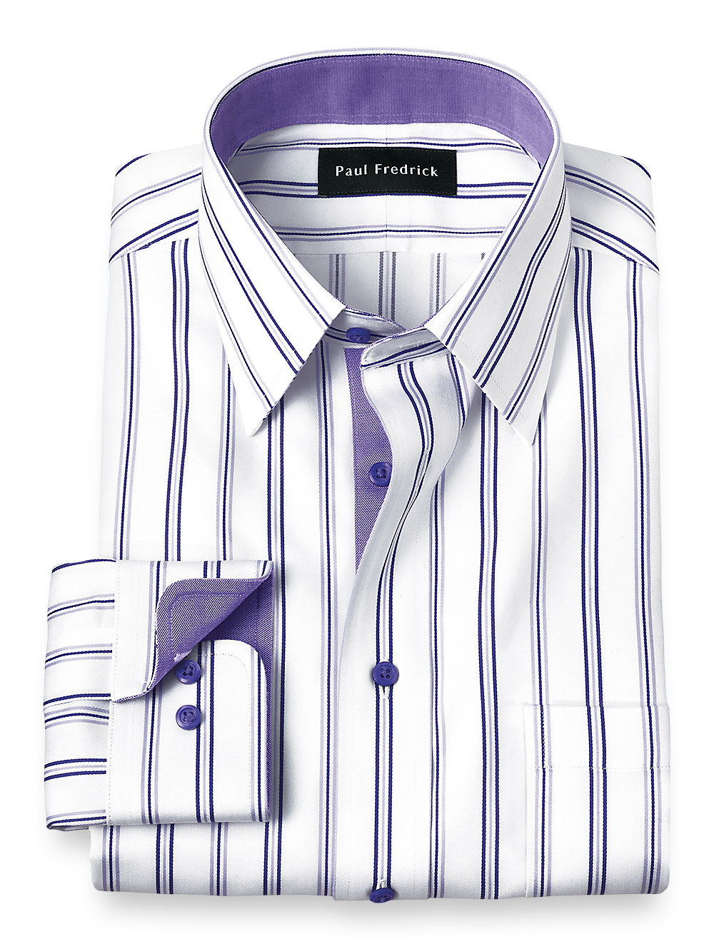 Product Image of Non-iron Cotton Stripe Dress Shirt With Contrast Trim-Purple