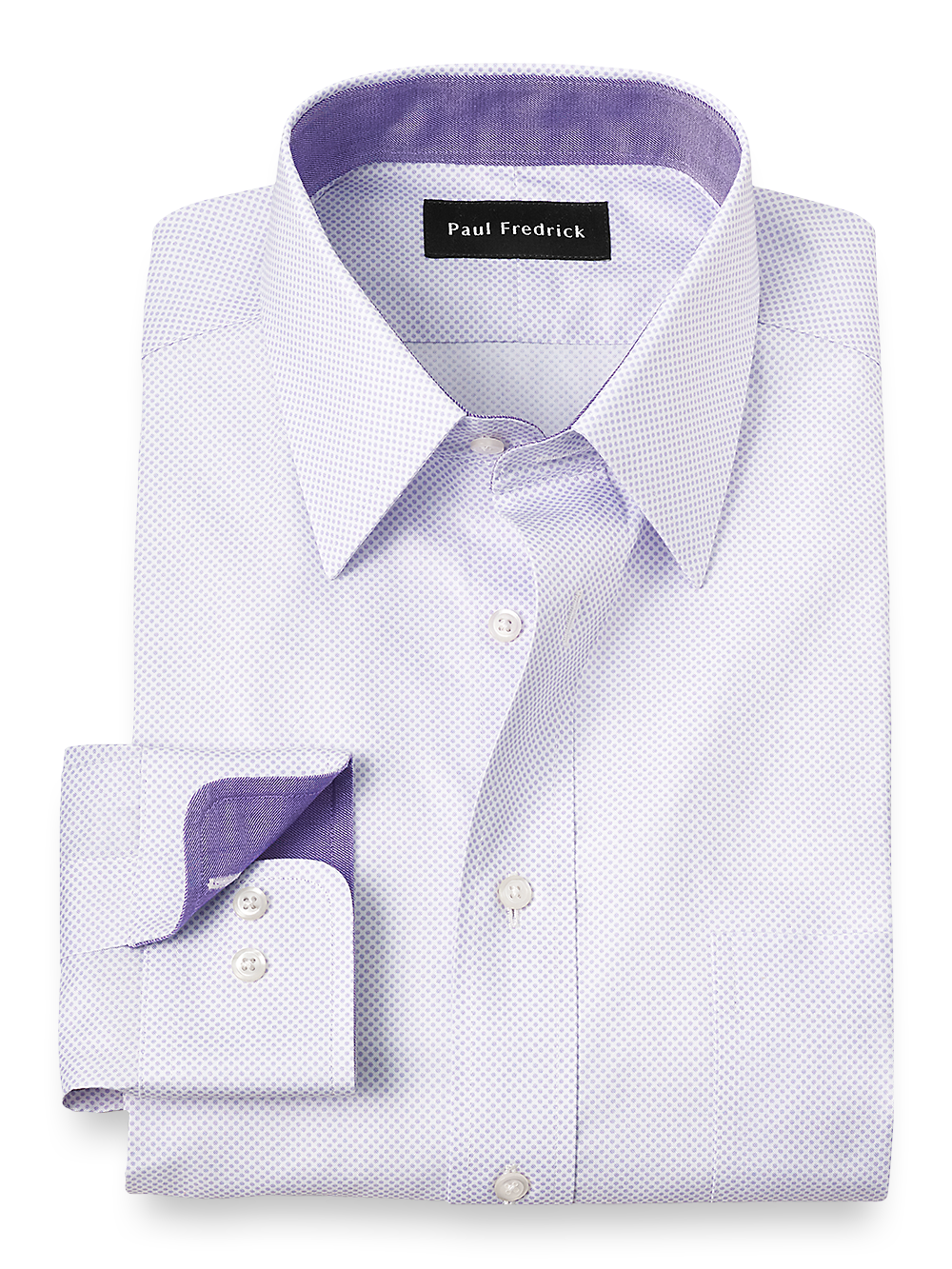 Product Image of Non-iron Cotton Circle Print Dress Shirt With Contrast Trim-Purple