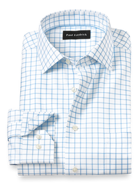 Royal Oxford Comfort Stretch Non-Iron Windowpane Dress Shirt - Blue