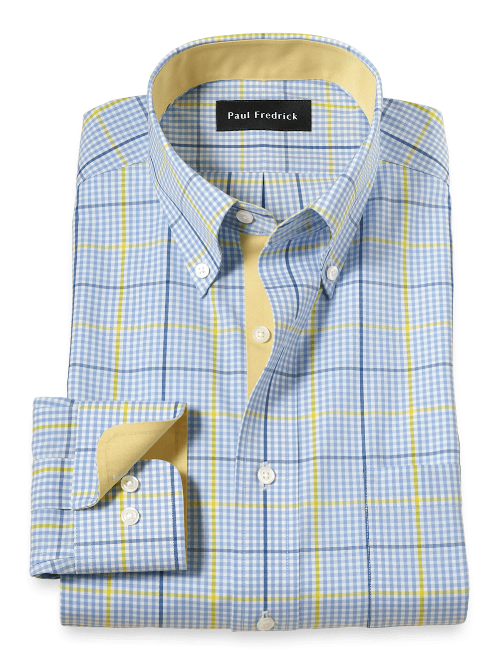 Product Image of Comfort Stretch Non-iron Plaid Dress Shirt With Contrast Trim-Blue/Yellow