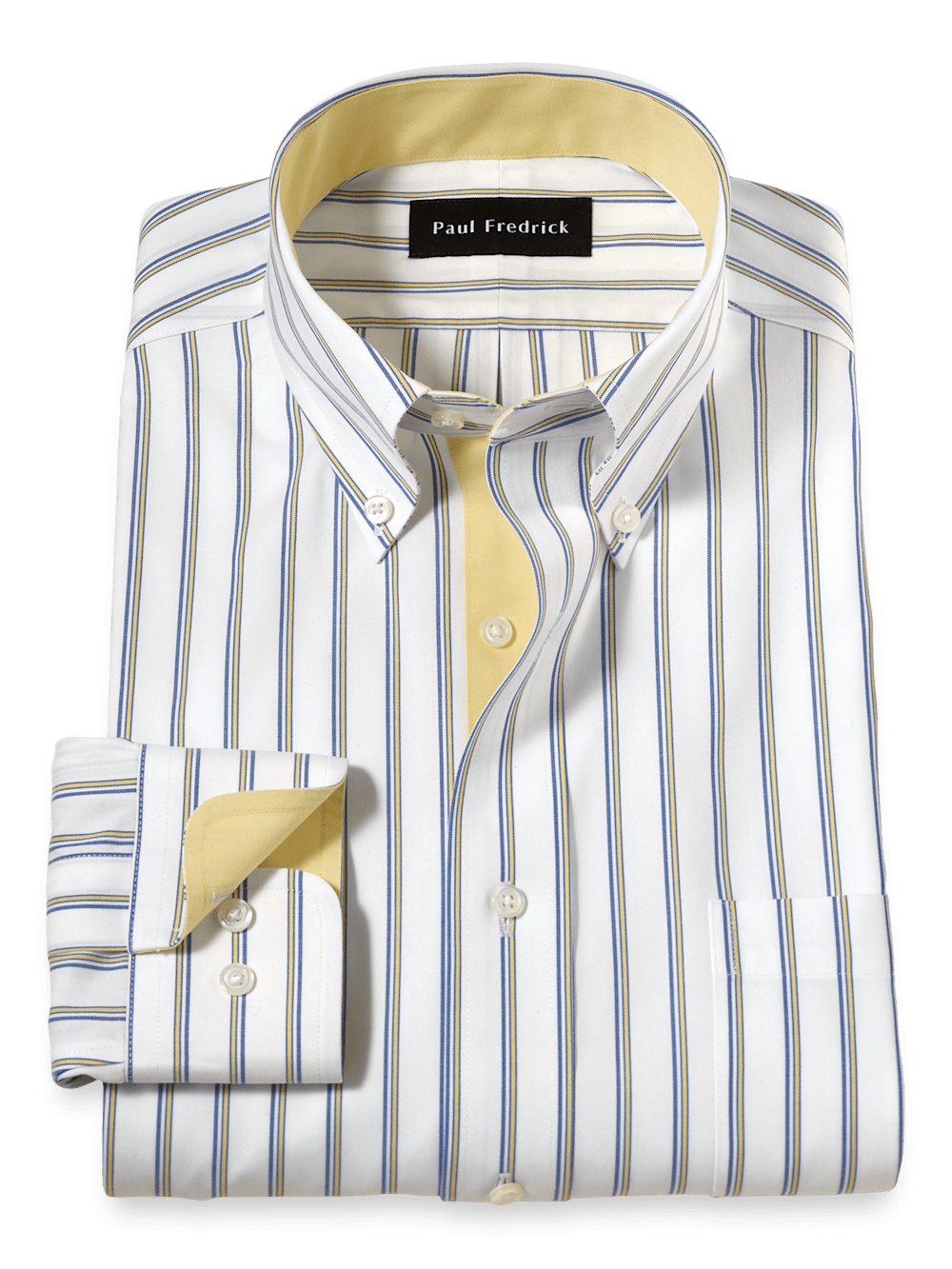 Product Image of Comfort Stretch Non-iron Stripe Dress Shirt With Contrast Trim-Blue/Yellow