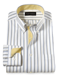 Comfort Stretch Non-Iron Stripe Dress Shirt With Contrast Trim - Blue/yellow