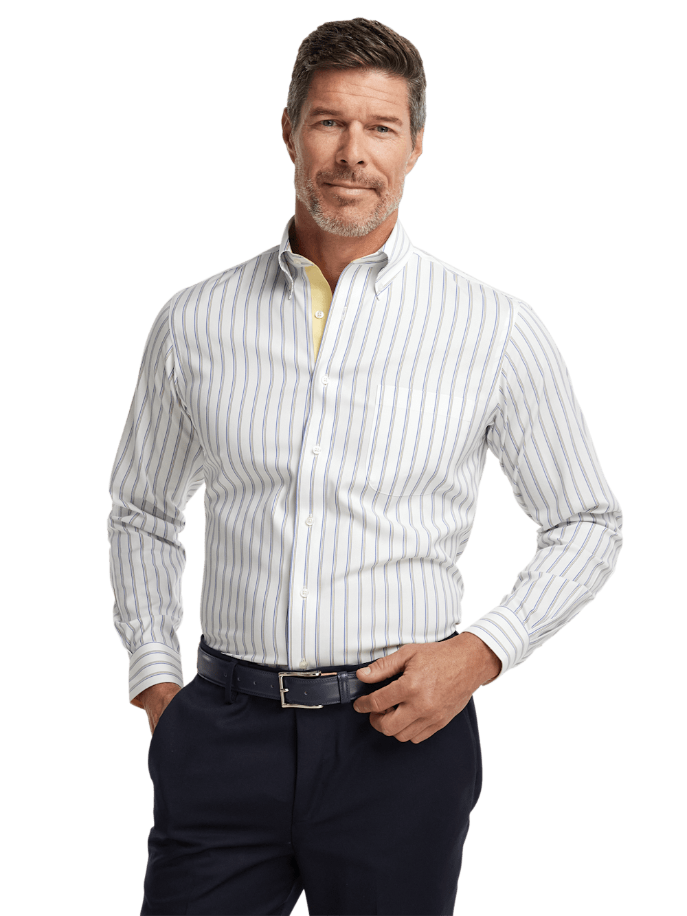 Alternate Image of Comfort Stretch Non-iron Stripe Dress Shirt With Contrast Trim-1