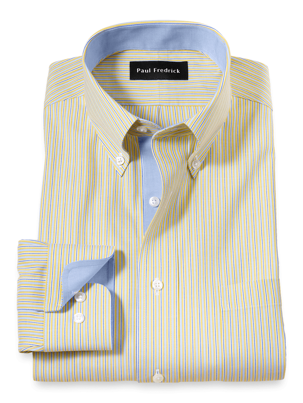 Product Image of Comfort Stretch Non-iron Stripe Dress Shirt With Contrast Trim-Blue/Yellow