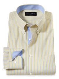 Comfort Stretch Non-Iron Stripe Dress Shirt With Contrast Trim - Blue/yellow