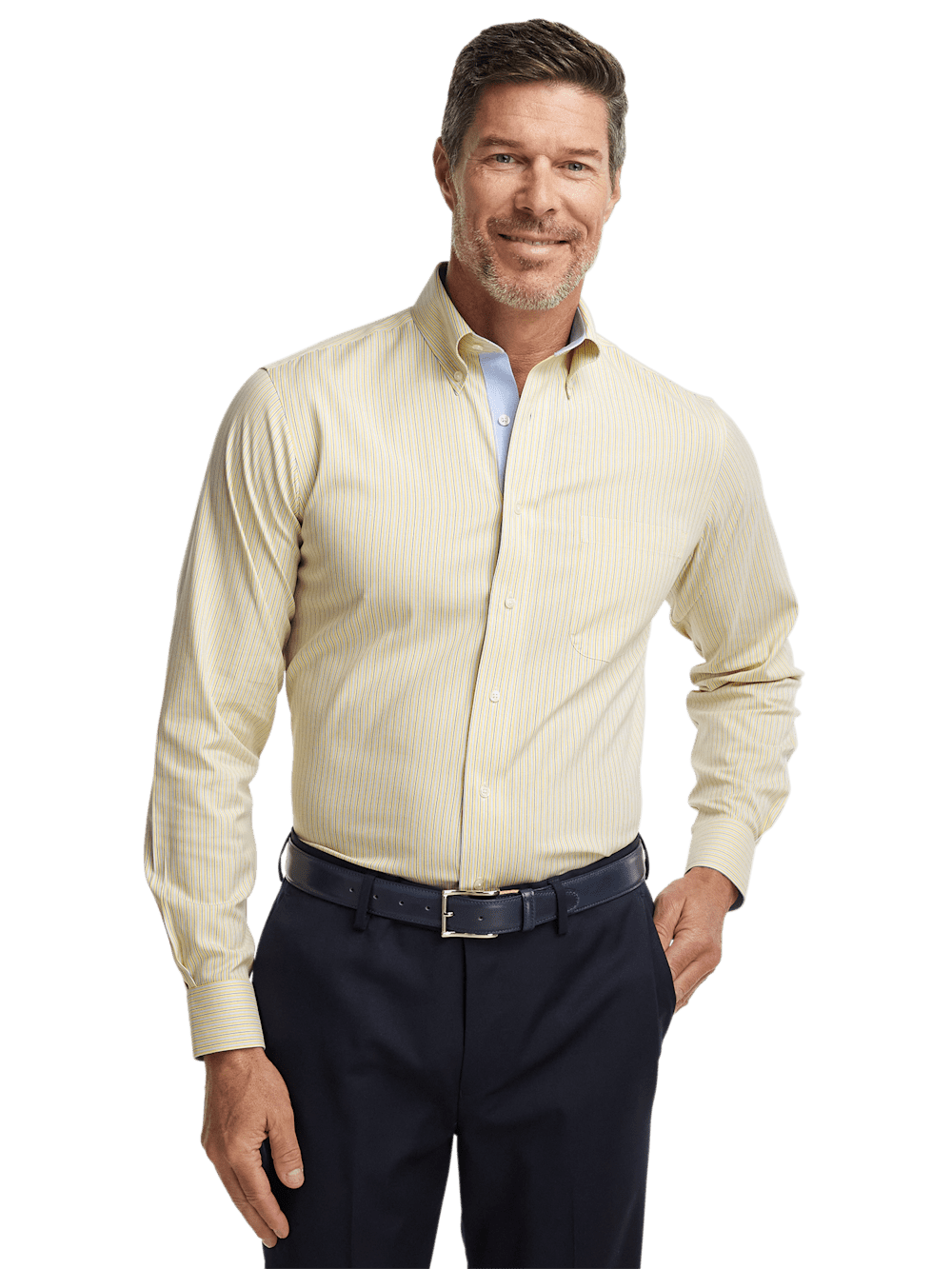 Alternate Image of Comfort Stretch Non-iron Stripe Dress Shirt With Contrast Trim-1