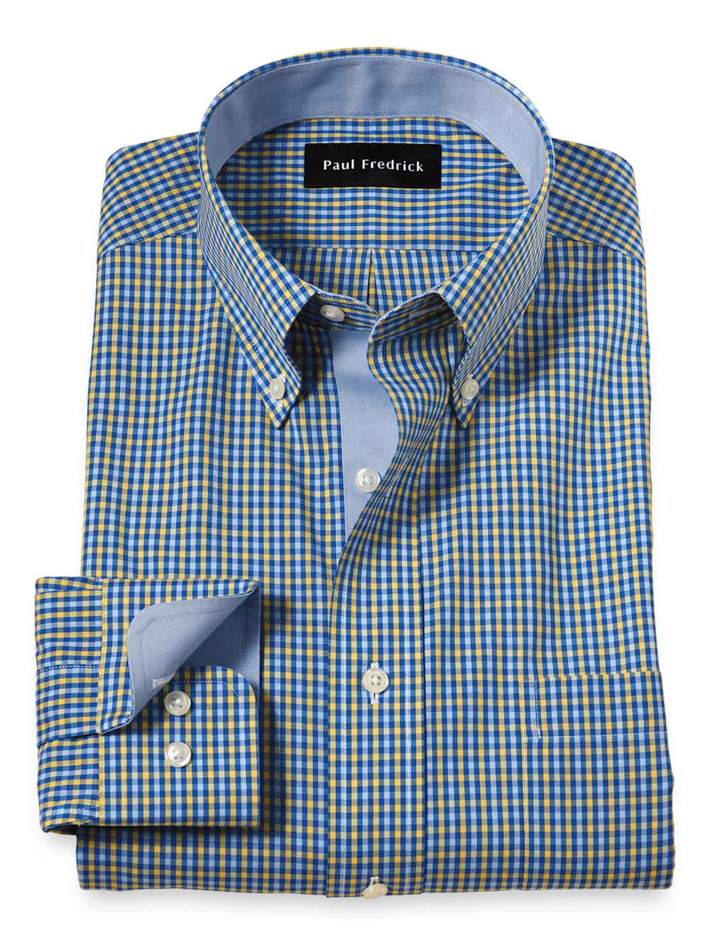 Product Image of Comfort Stretch Non-iron Check Dress Shirt With Contrast Trim-Blue/Yellow