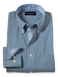 Comfort Stretch Non-Iron Check Dress Shirt With Contrast Trim - Blue/yellow