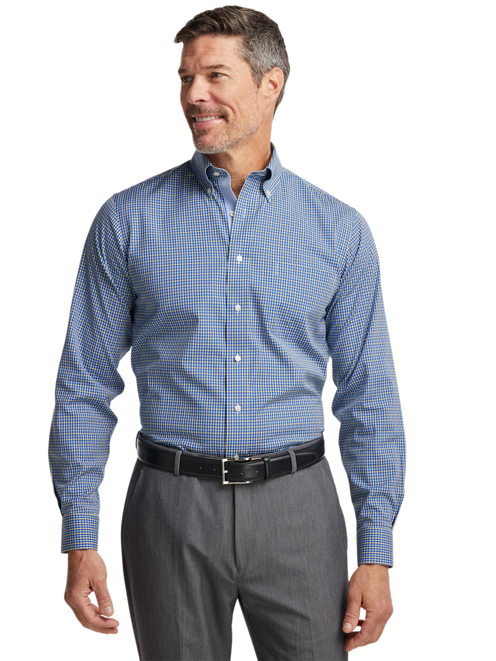 Alternate Image of Comfort Stretch Non-iron Check Dress Shirt With Contrast Trim-1