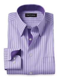 Comfort Stretch Non-Iron Stripe Dress Shirt With Contrast Trim - Purple