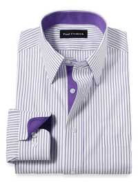 Comfort Stretch Non-Iron Stripe Dress Shirt With Contrast Trim - Purple