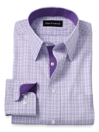 Comfort Stretch Non-Iron Check Dress Shirt With Contrast Trim - Purple