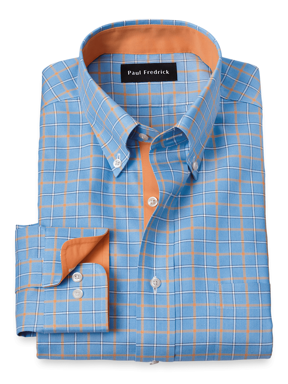 Product Image of Comfort Stretch Non-iron Check Dress Shirt With Contrast Trim-Blue/Melon