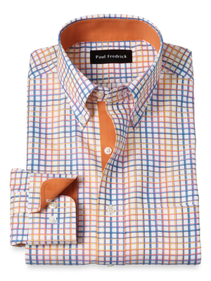 Comfort Stretch Non-Iron Check Dress Shirt With Contrast Trim - Multi