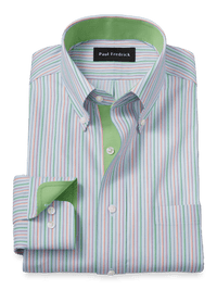 Comfort Stretch Non-Iron Stripe Dress Shirt With Contrast Trim - Multi