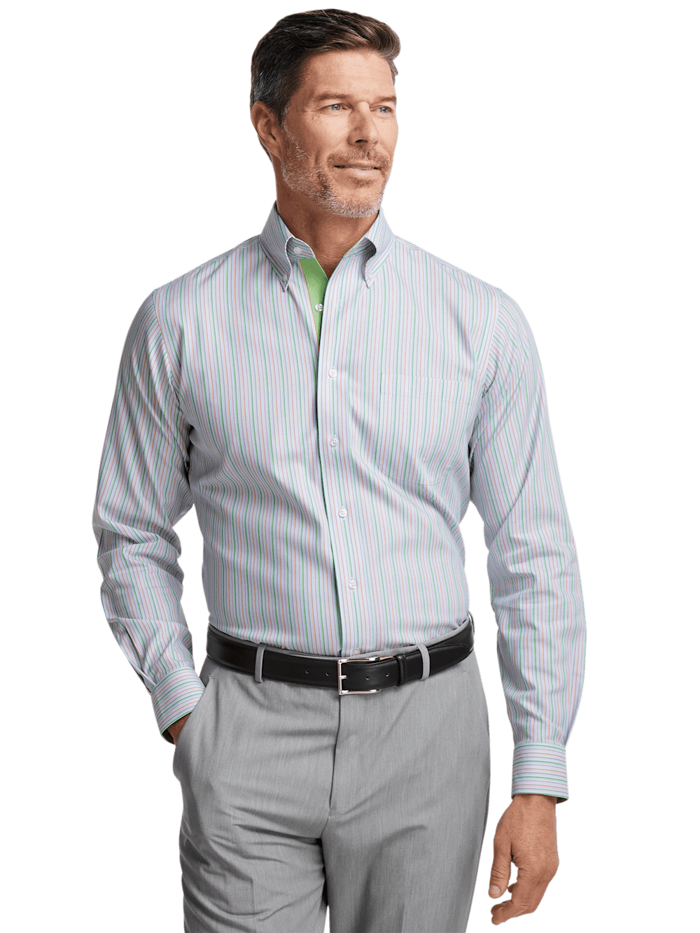 Alternate Image of Comfort Stretch Non-iron Stripe Dress Shirt With Contrast Trim-1