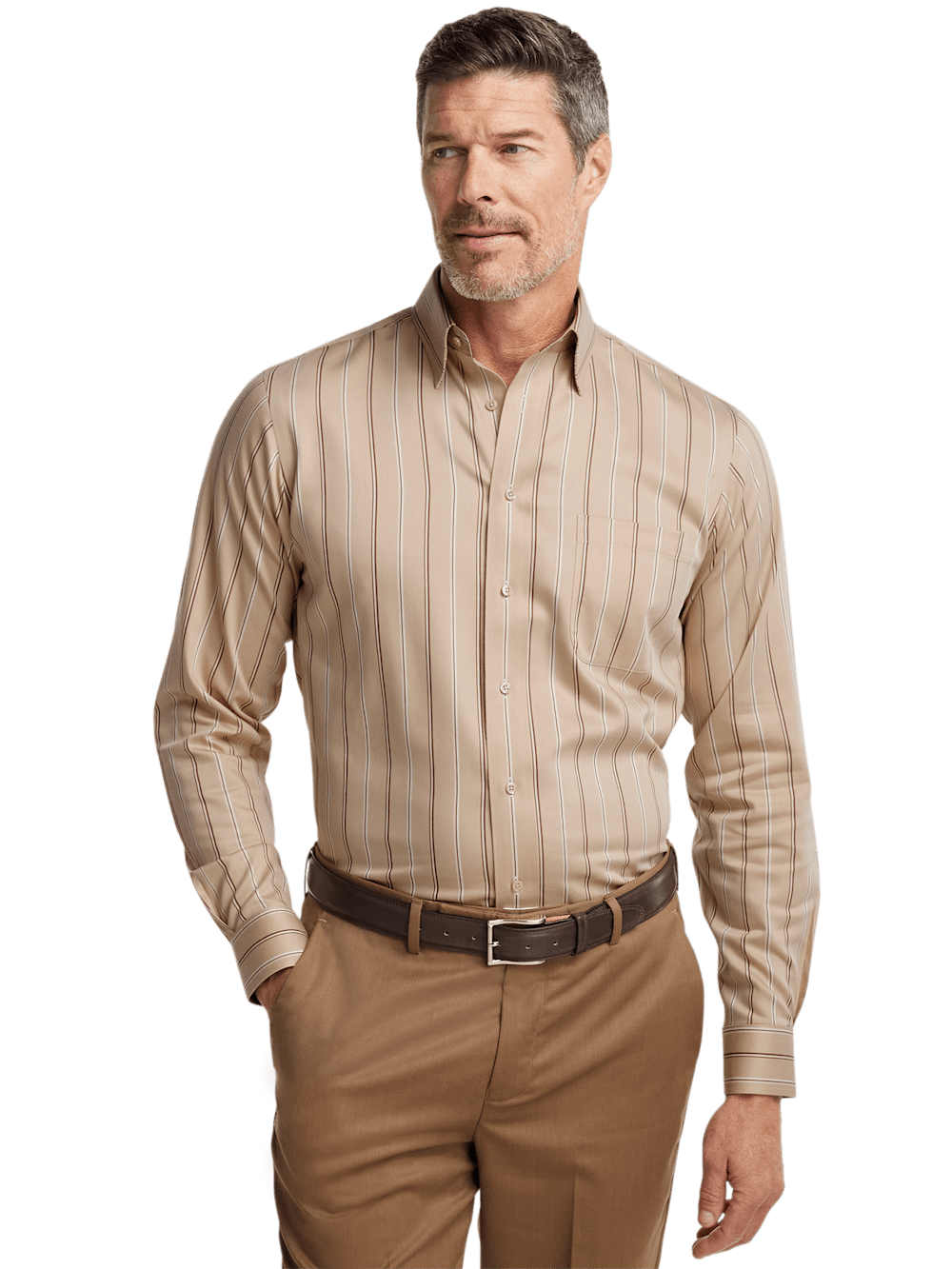 Alternate Image of Comfort Stretch Non-iron Stripe Dress Shirt With Contrast Trim-1