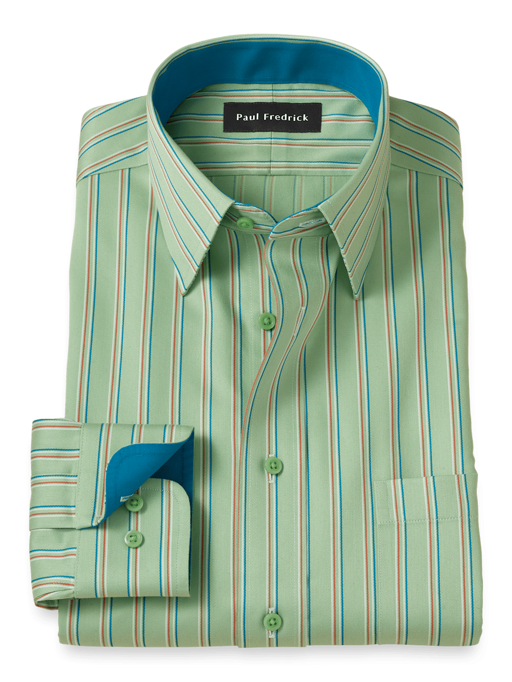 Product Image of Comfort Stretch Non-iron Stripe Dress Shirt With Contrast Trim-Mint Green