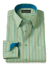 Comfort Stretch Non-Iron Stripe Dress Shirt With Contrast Trim - Mint Green