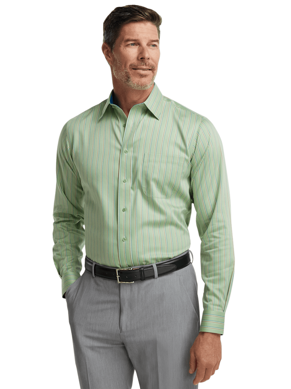 Alternate Image of Comfort Stretch Non-iron Stripe Dress Shirt With Contrast Trim-1