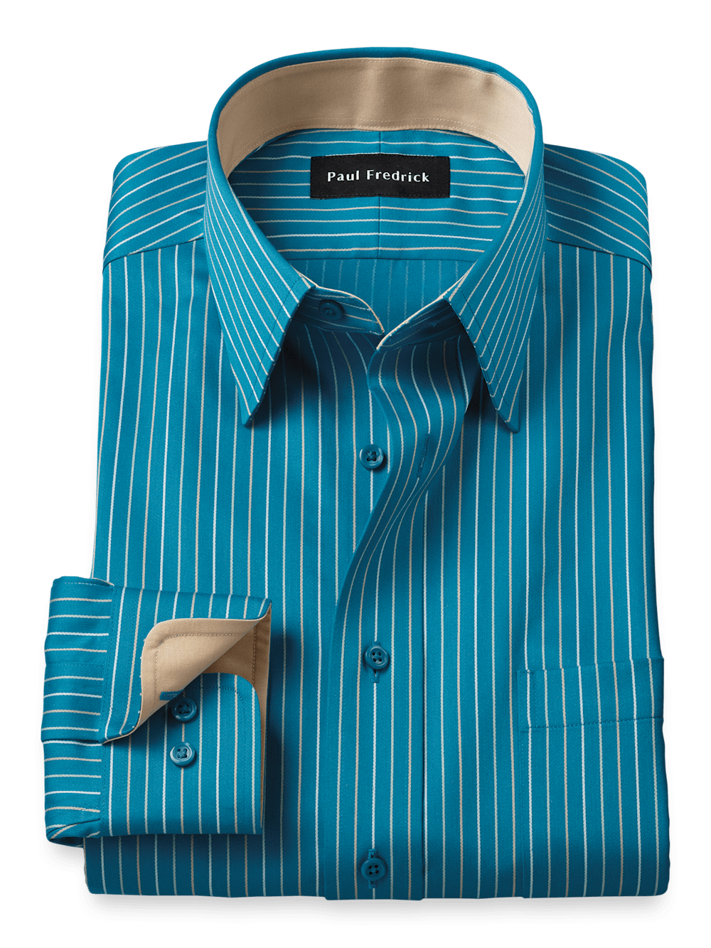 Product Image of Comfort Stretch Non-iron Stripe Dress Shirt With Contrast Trim-Teal