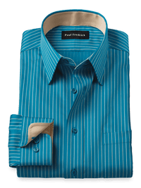 Comfort Stretch Non-Iron Stripe Dress Shirt With Contrast Trim - Teal