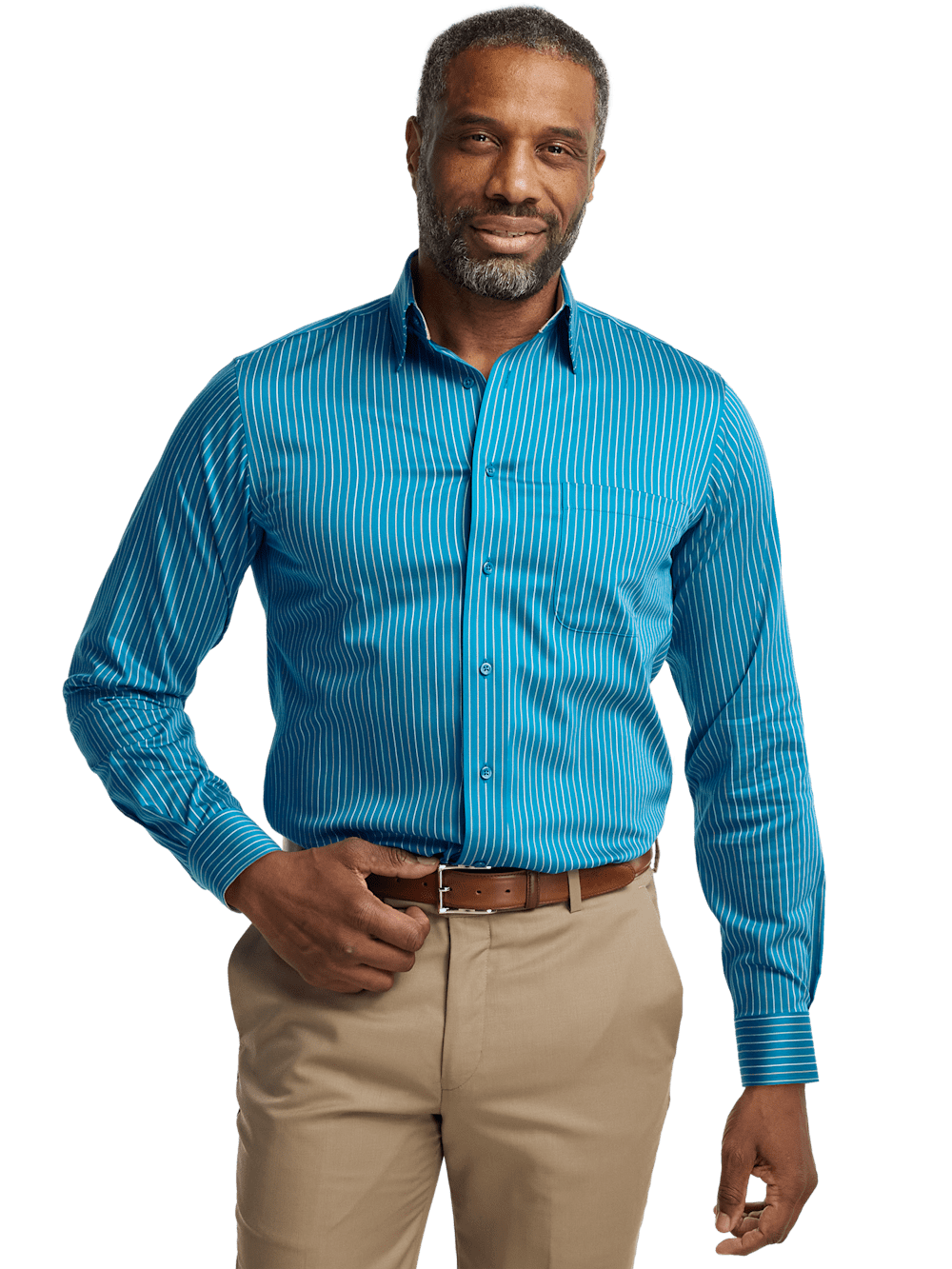 Alternate Image of Comfort Stretch Non-iron Stripe Dress Shirt With Contrast Trim-1