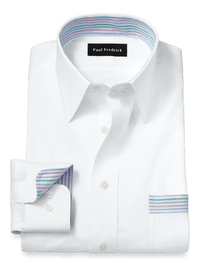 Comfort Stretch Non-Iron Solid Dress Shirt With Contrast Trim - White