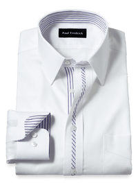 Comfort Stretch Non-Iron Solid Dress Shirt With Contrast Trim - White