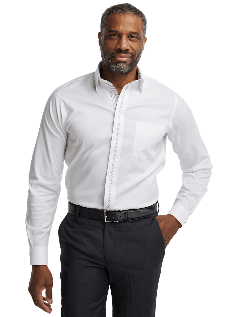 Alternate Image of Comfort Stretch Non-iron Solid Dress Shirt With Contrast Trim-1