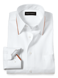 Comfort Stretch Non-Iron Solid Dress Shirt With Contrast Trim - White