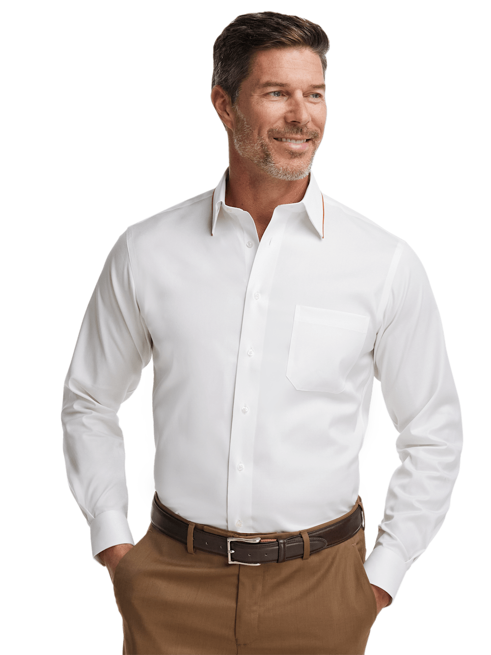 Alternate Image of Comfort Stretch Non-iron Solid Dress Shirt With Contrast Trim-1