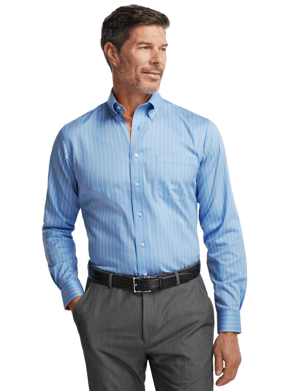 Alternate Image of Comfort Stretch Non-iron Stripe Dress Shirt With Contrast Trim-1