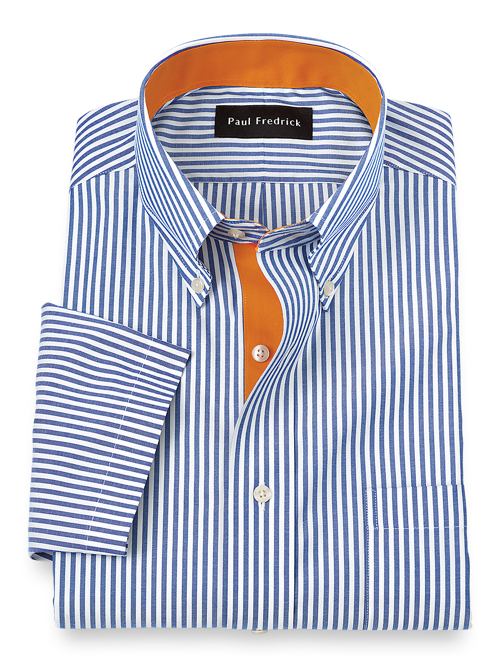 Product Image of Comfort Stretch Non-iron Stripe Dress Shirt With Contrast Trim-Blue