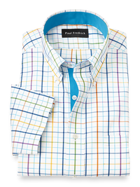 Comfort Stretch Non-Iron Tattersall Dress Shirt With Contrast Trim - Multi