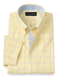 Comfort Stretch Non-Iron Check Dress Shirt With Contrast Trim - Yellow