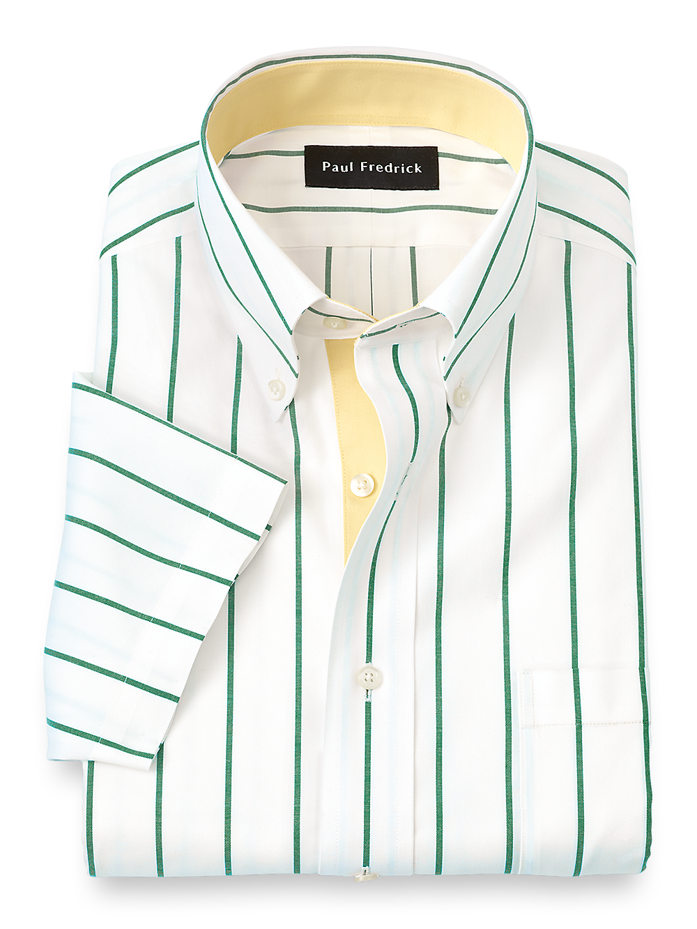 Product Image of Comfort Stretch Non-iron Stripe Dress Shirt With Contrast Trim-Green