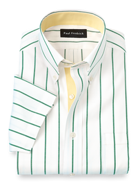 Comfort Stretch Non-Iron Stripe Dress Shirt With Contrast Trim - Green