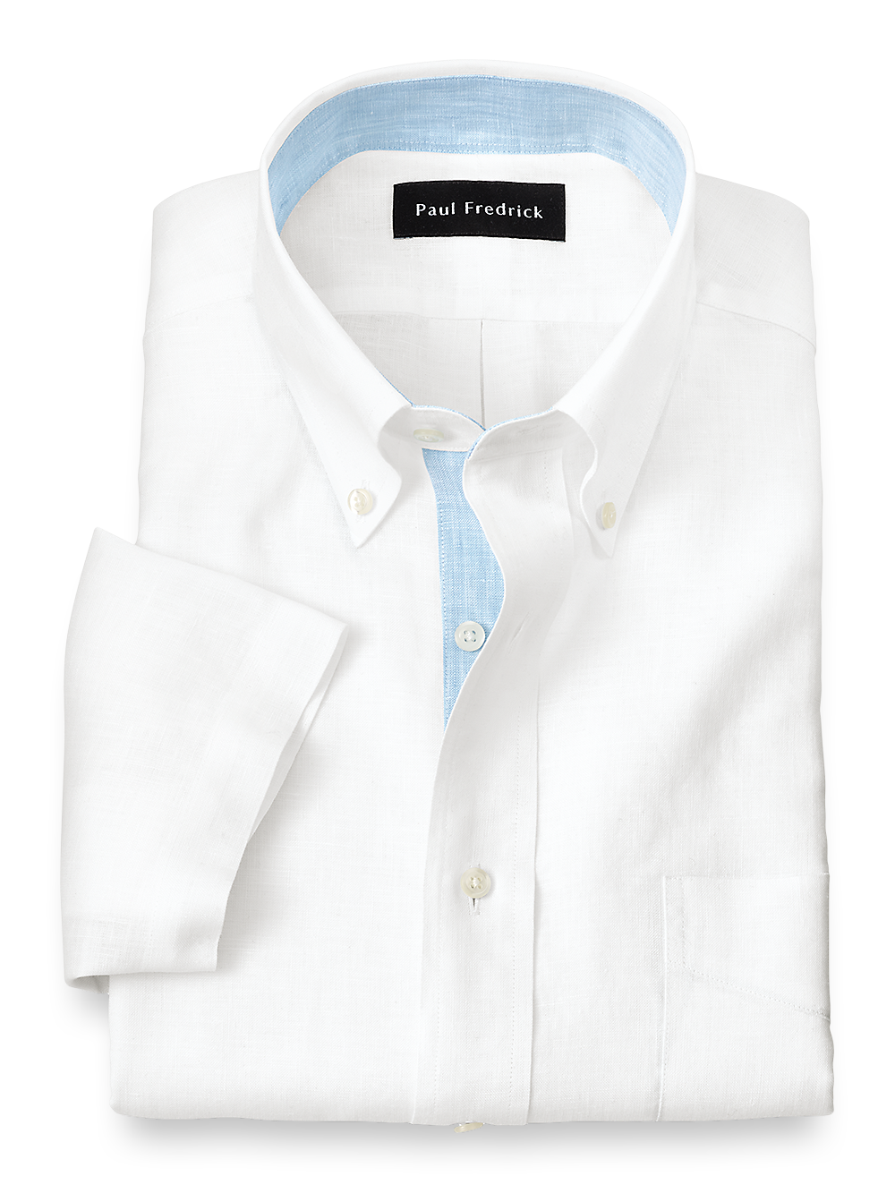 Product Image of Non-iron Linen Solid Dress Shirt With Contrast Trim-White