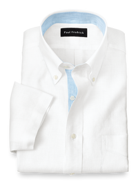 Non-Iron Linen Solid Dress Shirt With Contrast Trim - White