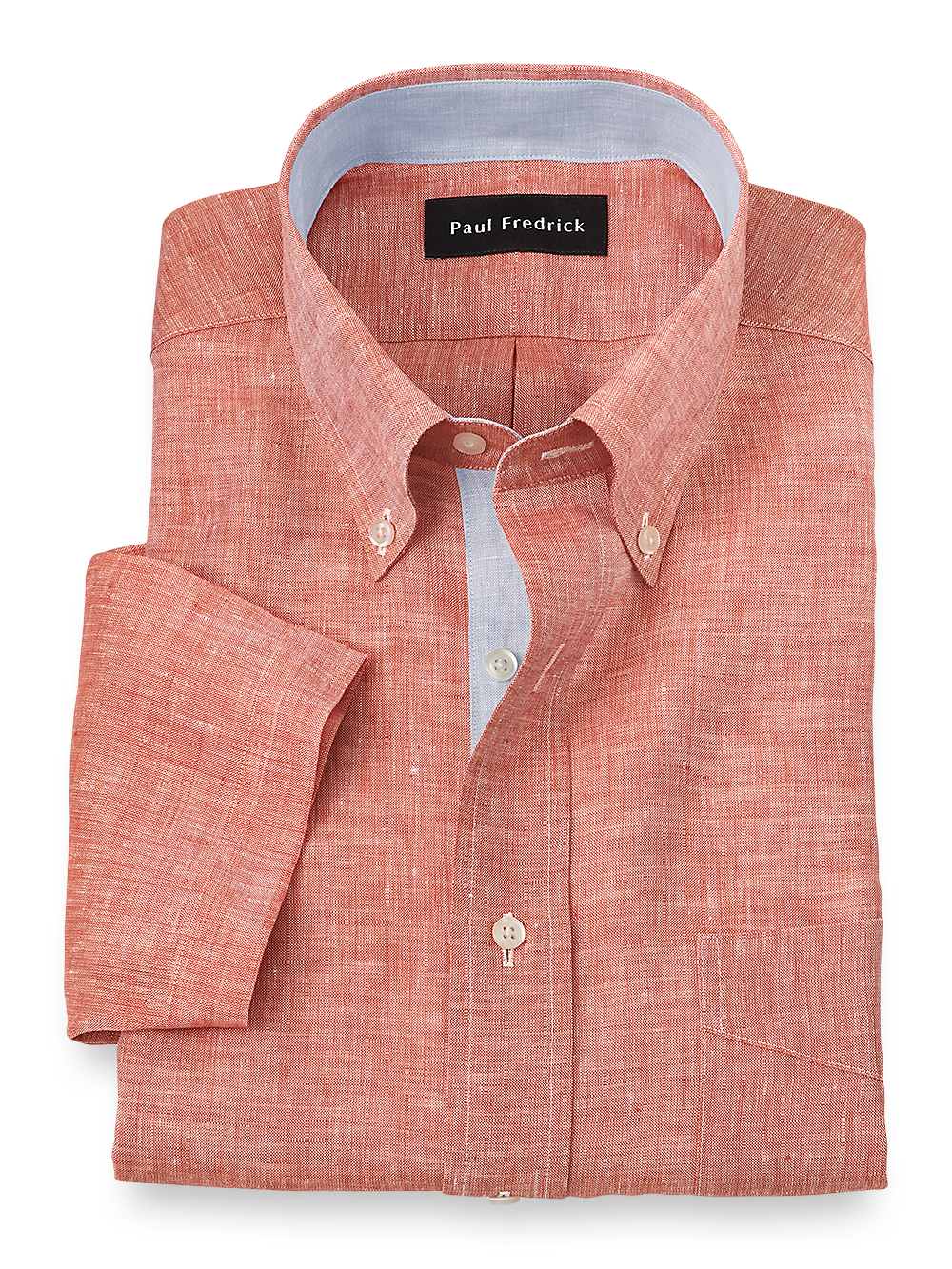 Product Image of Non-iron Linen Solid Dress Shirt With Contrast Trim-Coral