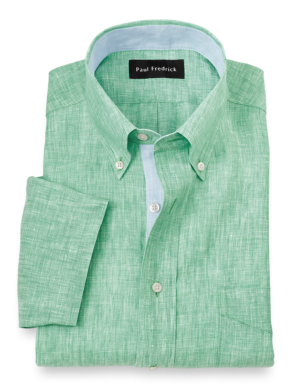 Product Image of Non-iron Linen Solid Dress Shirt With Contrast Trim-Light Green