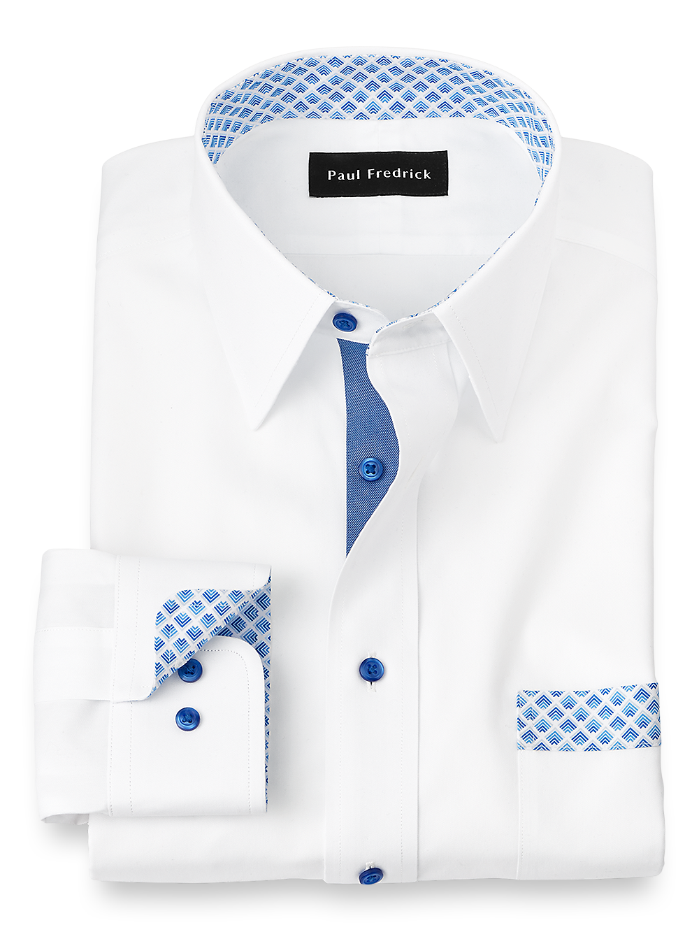 Product Image of Non-iron Cotton Solid Dress Shirt With Contrast Trim-White