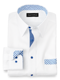 Non-Iron Cotton Solid Dress Shirt With Contrast Trim - White